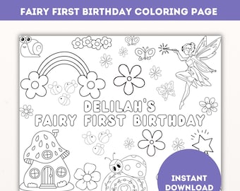 Fairy Birthday Coloring Page, Fun Coloring Sheet for Kids, Printable Kids Activity Sheet, Personalized Birthday Coloring, Digital Download