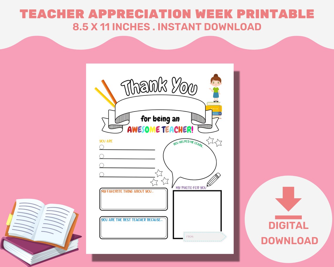 Printable Teacher Appreciation Week Questionnaire Teacher Etsy