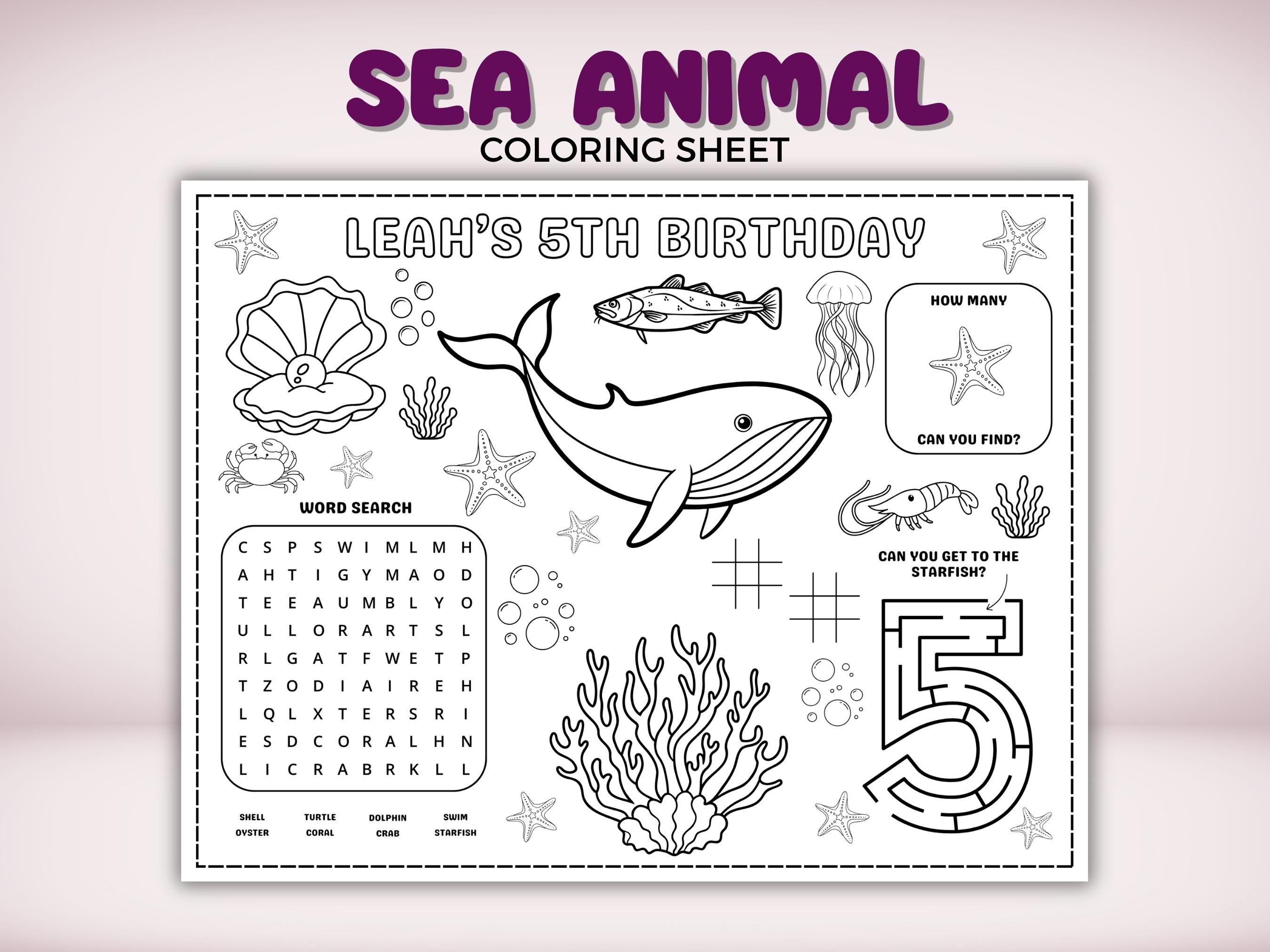 Sea Animal Activity Page, Educational Ocean Coloring Pages for Kids ...