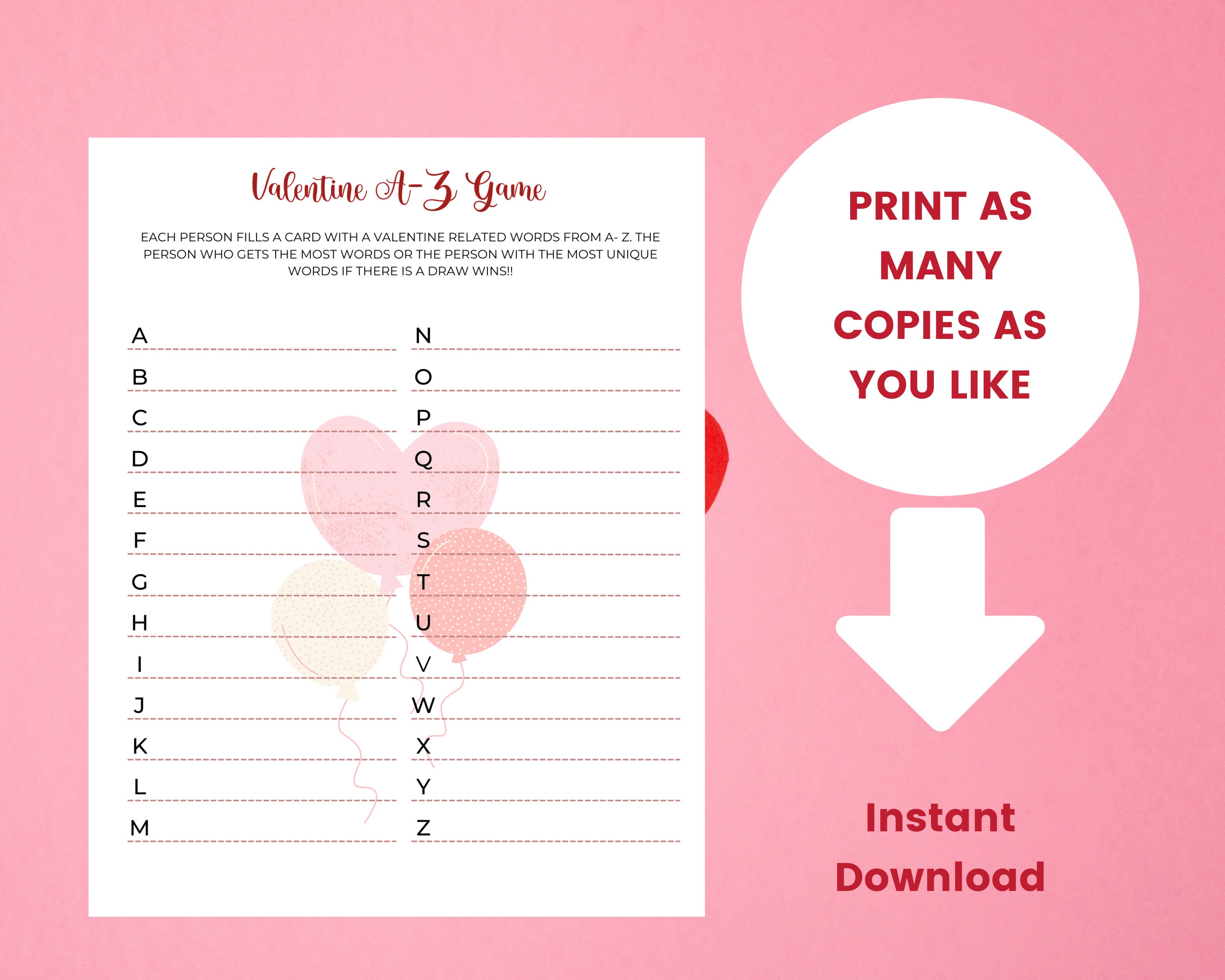 Valentine's Day A Z Word Game Family Games Printable Etsy