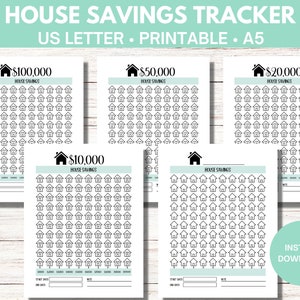House Savings Tracker - 20k savings challenge, Printable savings tracker bundle, 10k savings challenge, PDF, US Letter, A5, Instant Download