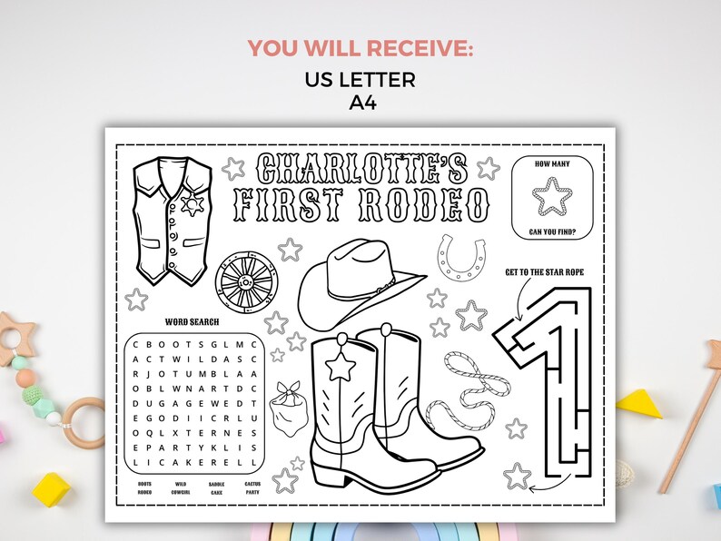 Printable Rodeo Activities Rodeo Coloring Pages, Cowboy Party Favor, Fun Cowboy Coloring Activity ...