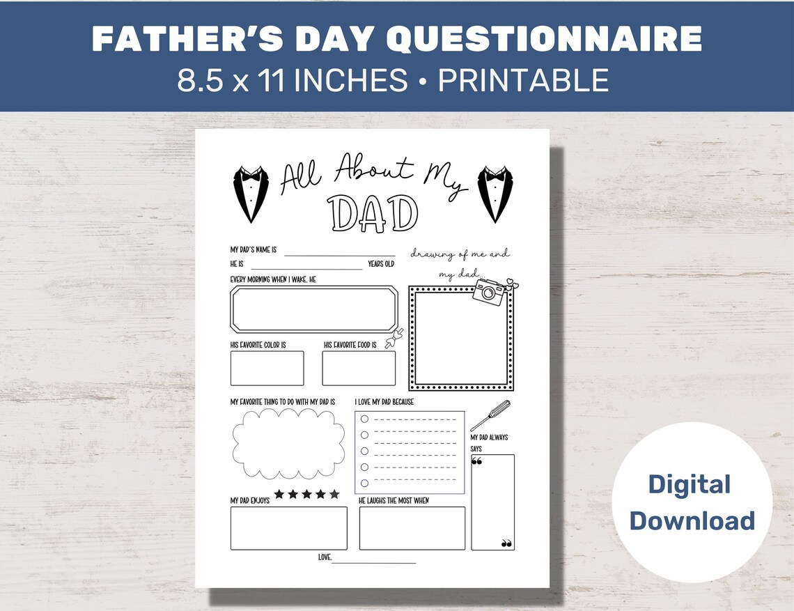 All About My Dad Printable Father's Day Questionnaire - Etsy Australia