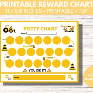 Printable Construction Theme Potty Training Chart - Kids Reward Chart | Toddler Reward Chart | Printable Reward Chart | Digital Download