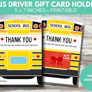 Bus Driver Gift Card Holder, Printable Bus Driver Thank You Card, End of Year Gift,  School Bus Driver Appreciation, Instant Download.