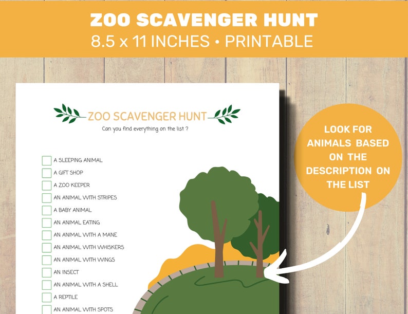Zoo Scavenger Hunt, Printable Zoo Treasure Hunt Game for Kids, Outdoor ...