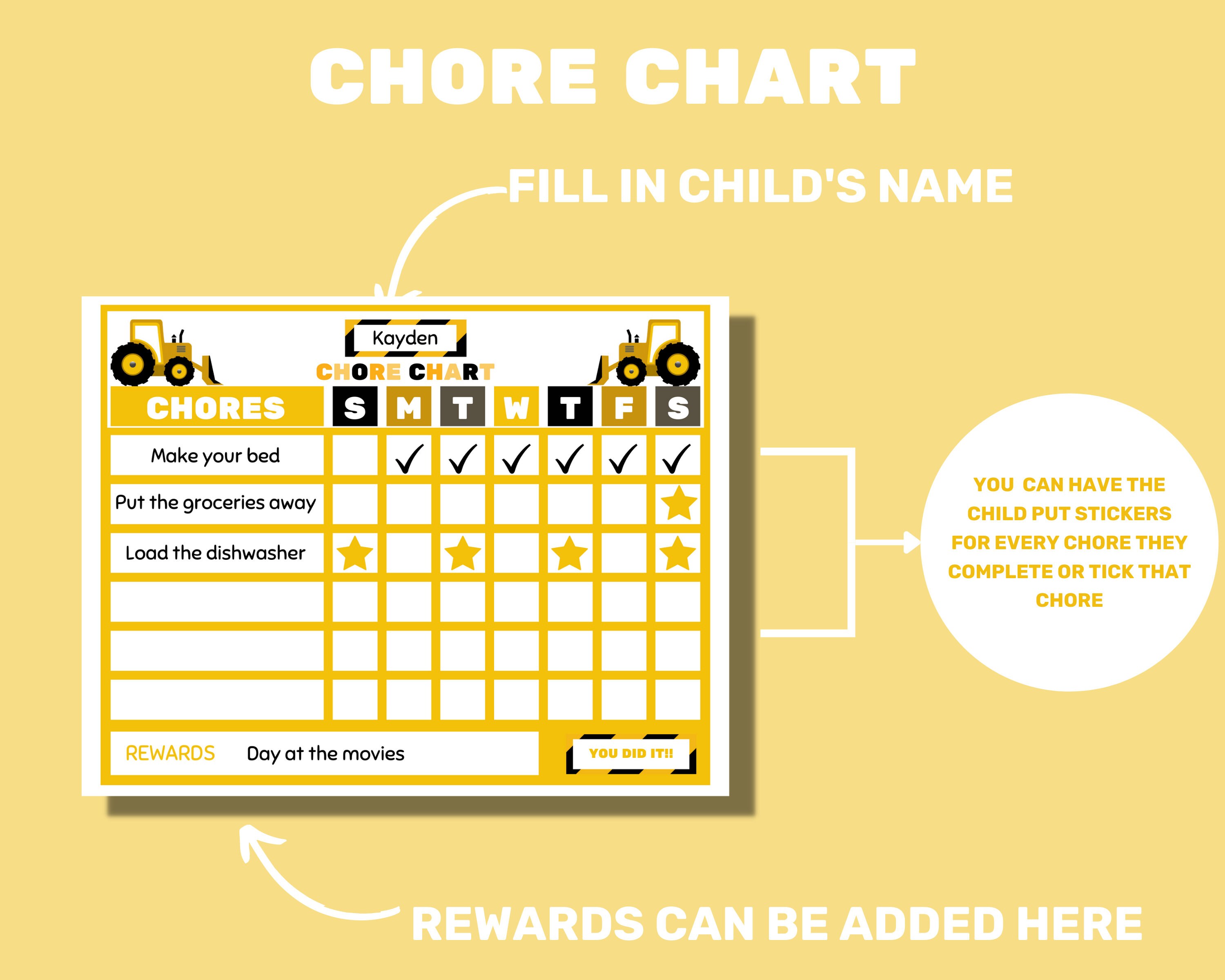 Printable Construction Chore Chart for Kids - Printable Chore Chart ...