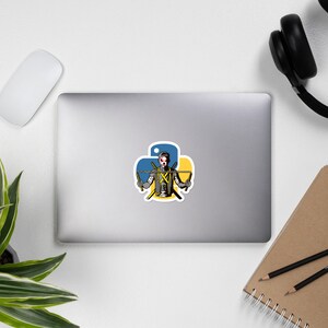 May include: A sticker featuring a cartoon ninja holding nunchucks, with a blue and yellow Python logo in the background.