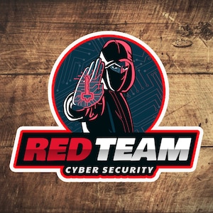 May include: A red and black logo with the text "RED TEAM CYBER SECURITY". The logo features a hooded figure with a red hood and a black mask, holding a glowing key in front of a blue and black background with circuit board patterns.