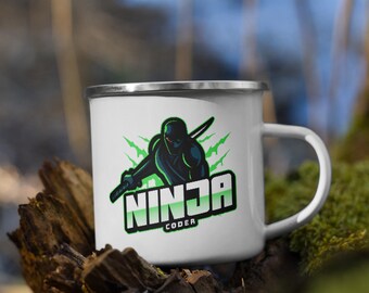 Ninja Coder - grüne Emaille Becher
