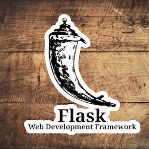 Könnte beinhalten: Schwarz-weiß-Illustration einer Flasche mit dem Text "Flask Web Development Framework" darunter.