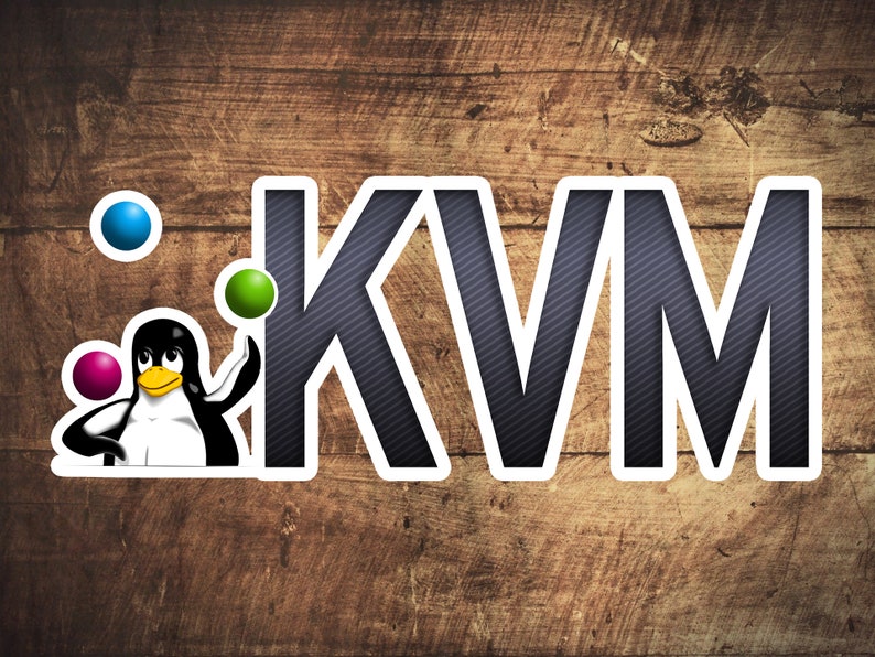 May include: A black and white penguin juggling three colourful balls against a woodgrain background. The text "KVM" is displayed in a black and white striped font.