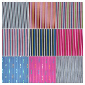 Könnte beinhalten: Neun verschiedene Stoffmuster mit verschiedenen Streifenmustern. Die Muster sind in einem 3x3-Raster angeordnet. Die Muster zeigen eine Vielzahl von Farben, darunter Blau, Rosa, Grün, Gelb, Orange und Weiß.