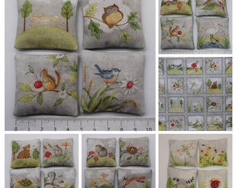Sofa cushion 1:12 with animal - natural motifs for dollhouses, dollhouses or fabric for sewing the cushions yourself