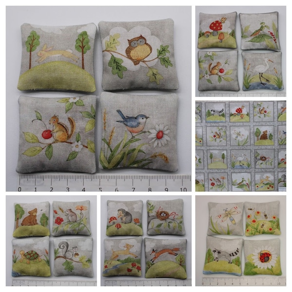 Sofa cushion 1:12 with animal - natural motifs for dollhouses, dollhouses or fabric for sewing the cushions yourself