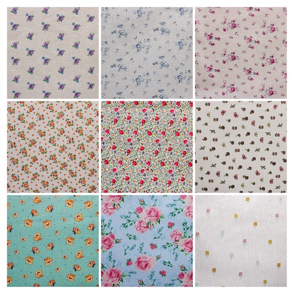 Floral pattern, spring, Easter - cotton fabrics for dollhouses, patchwork, quilt, doll clothes, bed linen, pillows