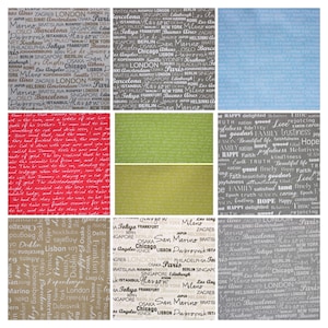 Tissus en coton avec écriture - noms de villes pour maisons de poupées, patchwork, quilts, vêtements de poupées, petits tissus à motifs pour 1:12 1/6