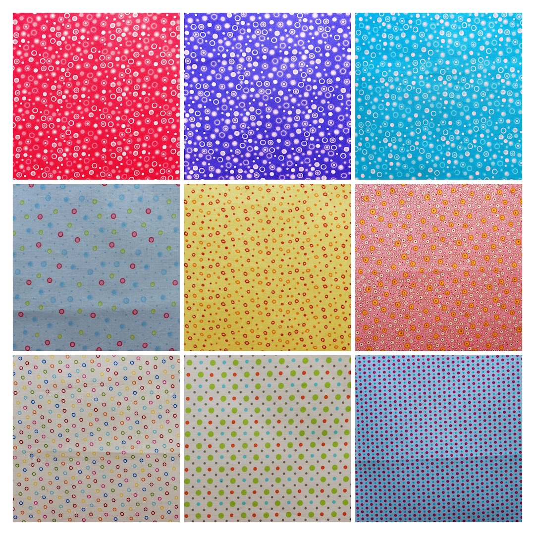 Small Fabric Pattern Cotton Fabrics With Dots or Circles for Dollhouses, Patchwork, Quilts ...