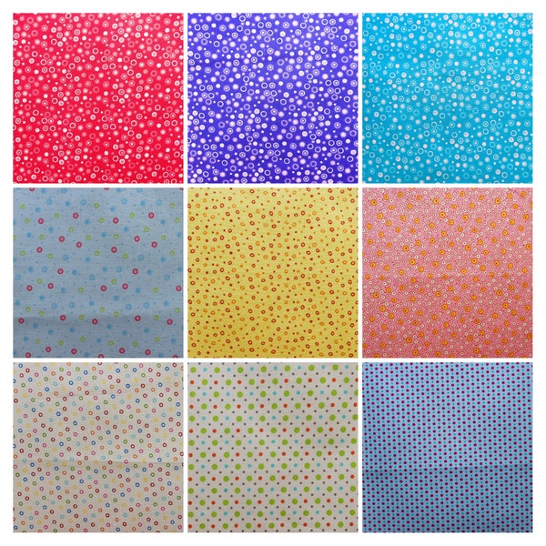 Cotton fabrics with dots or circles for dollhouses, patchwork, quilts, doll clothes, small patterned fabrics for 1:12, 1:6