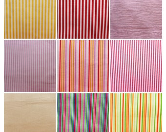 Striped pattern in yellow-red-pink tones for dollhouse patchwork quilt doll clothes small patterned fabrics for 1:12