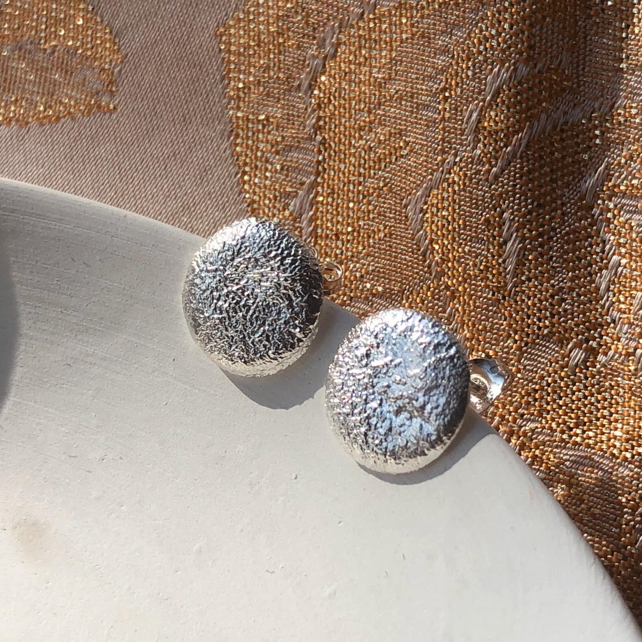 Textured Silver Moon Stud Earrings, Recycled Silver Disc Studs, Statement Stud Earrings, Chunky Gifts For Her