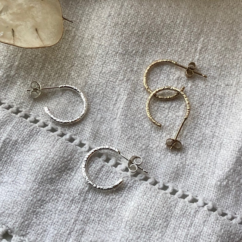 Silver fine hoop earrings, recycled silver hoops, sleeper hoops, sustainable jewellery. image 7