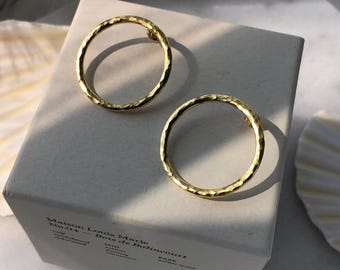 Statement Large Circle Stud Earrings – Recycled Silver or Gold Vermeil, Handcrafted with Textured Finish