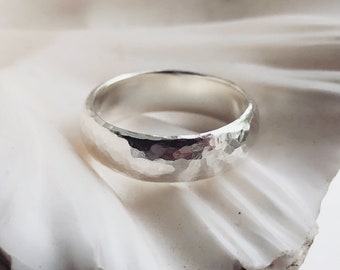 Chunky Recycled Silver Textured Ring - Statement Ring - Extra wide wedding band