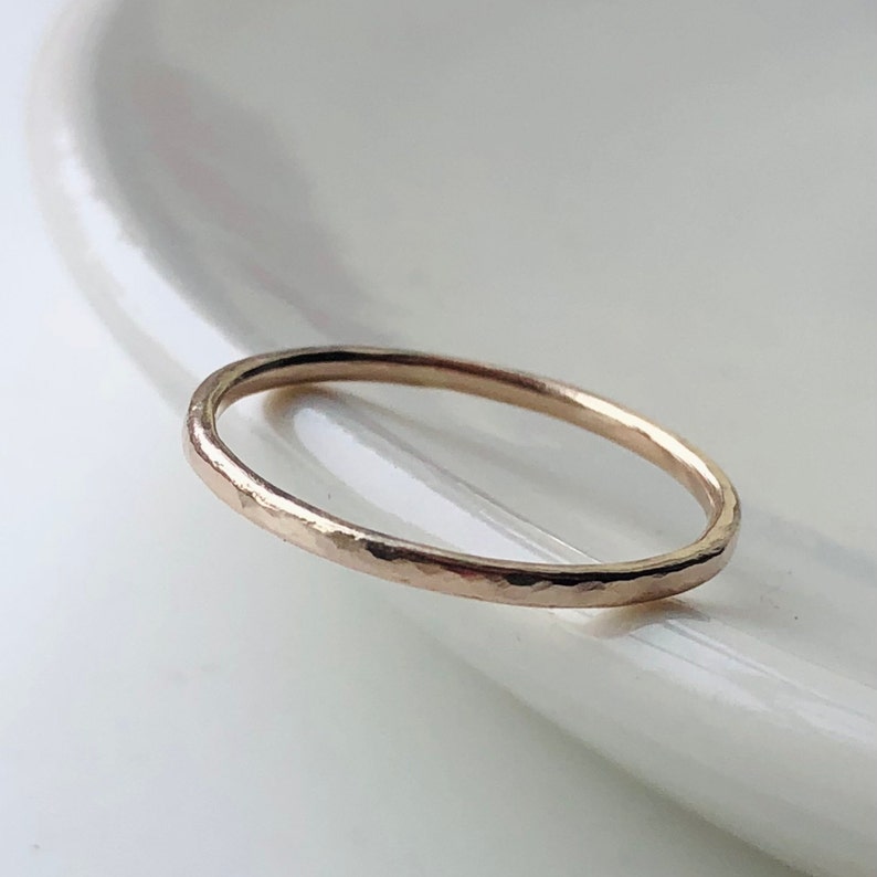 Recycled Gold Hammered stacking Ring 9ct solid gold delicate ring or alternative wedding band image 5