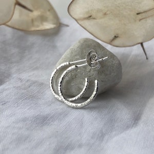 Silver fine hoop earrings, recycled silver hoops, sleeper hoops, sustainable jewellery. image 3