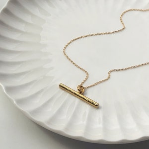 Gold Textured T Bar Necklace, Gold Vermeil bar pendant, Minimalist style necklace, Sustainable handmade jewellery, Mothers Day Gifts. image 2