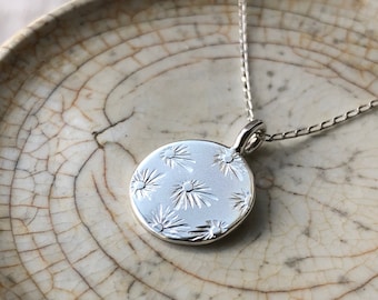 Sunbeam Disc Pendent Handmade From Recycled Sterling Silver | Vintage Sunbeam Pattern | Sustainable Everyday Jewellery