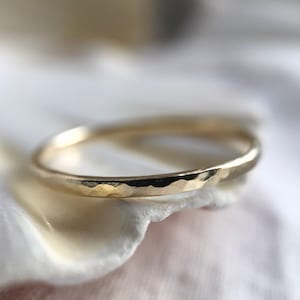 Recycled Gold Hammered stacking Ring - 9ct solid gold delicate ring or alternative wedding band