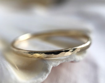 Recycled Gold Hammered stacking Ring - 9ct solid gold delicate ring or alternative wedding band