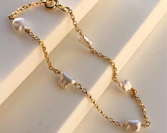 Pearl station bracelet, baroque freshwater pearl bracelet - recycled sterling silver or gold vermeil.