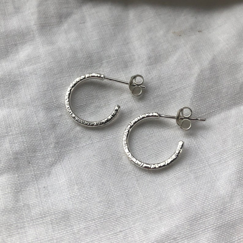 Silver fine hoop earrings, recycled silver hoops, sleeper hoops, sustainable jewellery. image 4