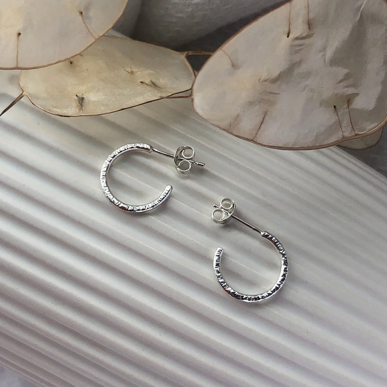 Silver fine hoop earrings, recycled silver hoops, sleeper hoops, sustainable jewellery. image 2