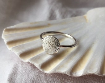 Recycled Silver Circle Ring, Textured Disc Ring, Silver stacking rings, Silver Love Token, Handmade Sustainable Jewellery