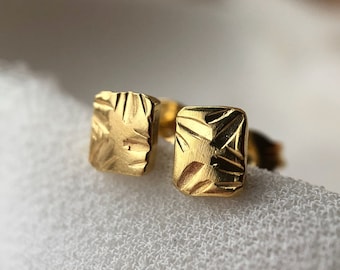 Gold Square Textured Studs - Handmade delicate everyday earrings - Sustainable jewellery