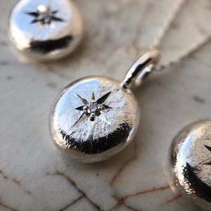Recycled Sterling Silver North Star Pendant – Handcrafted with Lab-Grown Diamond. Sustainable handcrafted jewellery.