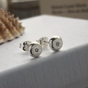 Recycled Silver Diamond Stud Earrings – Lab Grown Diamond Jewellery – Handmade Ethical Gift for Her