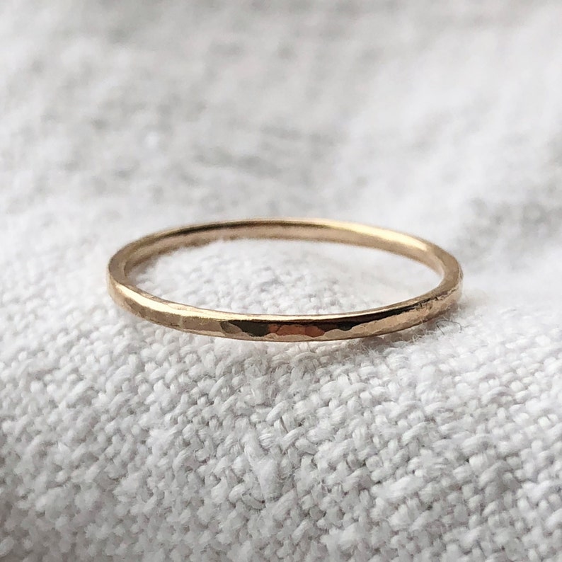 Recycled Gold Hammered stacking Ring 9ct solid gold delicate ring or alternative wedding band image 2