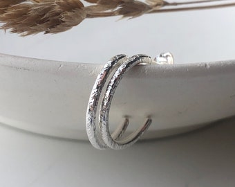 Silver fine hoop earrings, recycled silver hoops, sleeper hoops, sustainable jewellery.