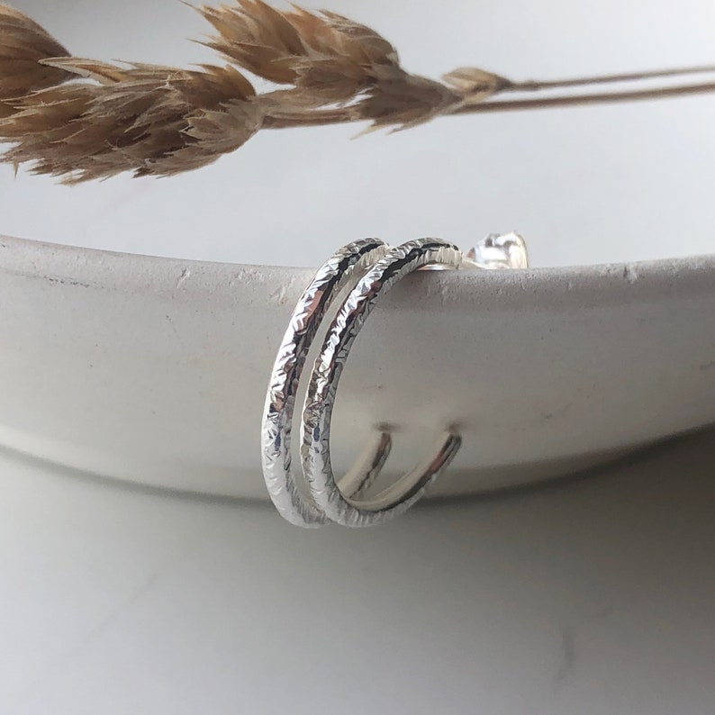 Silver fine hoop earrings, recycled silver hoops, sleeper hoops, sustainable jewellery. image 1