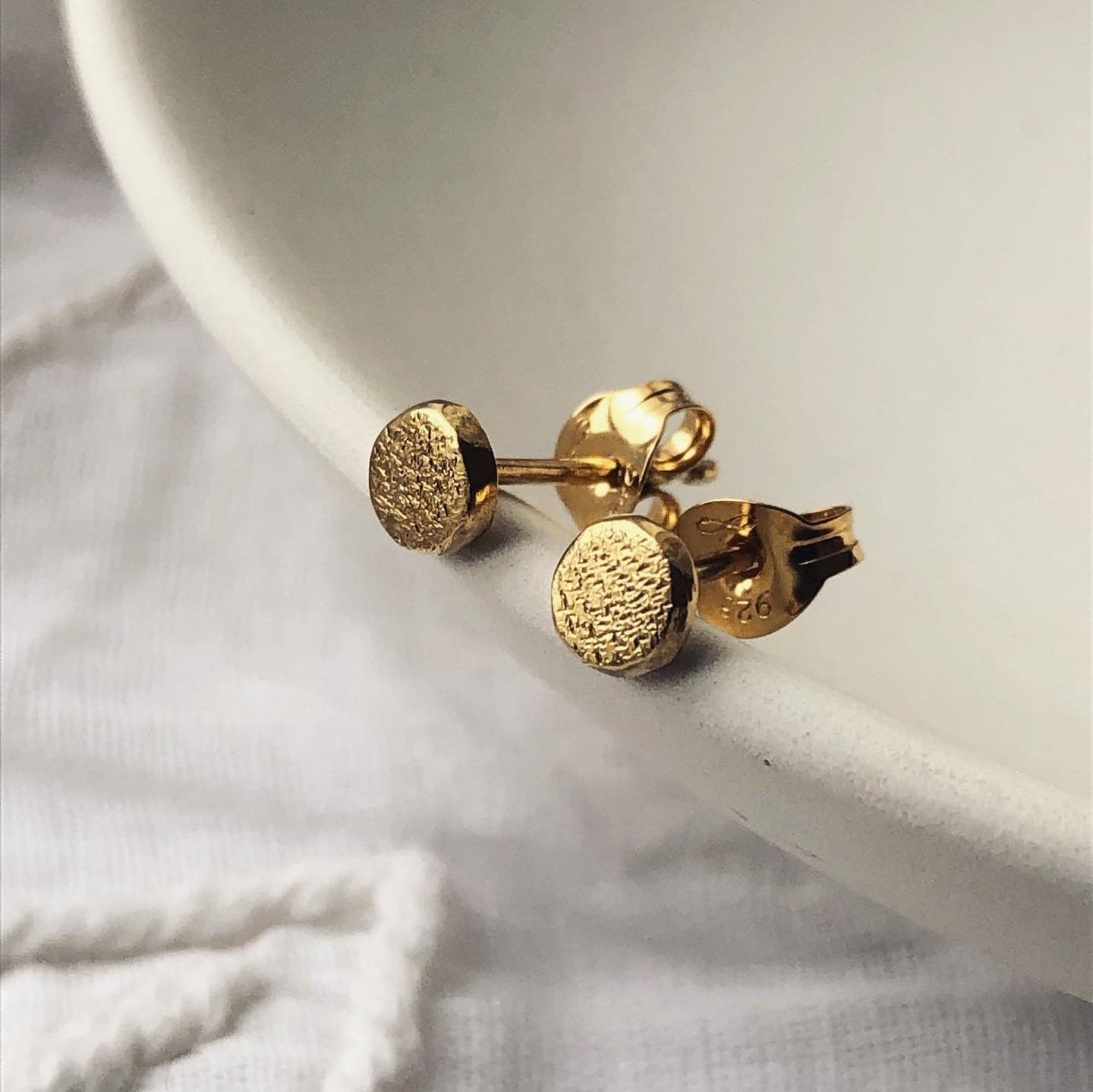 Gold Textured Small Disc Stud Earrings, Recycled No Waste Earrings, Mini Round Studs, Handmade Eco Jewellery, Gifts For Her