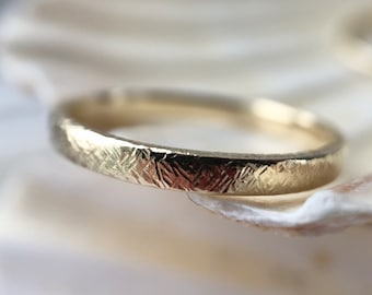 Recycled Gold Textured 2mm Ring - 9ct Solid Gold Delicate Wedding band or beautiful stacking ring