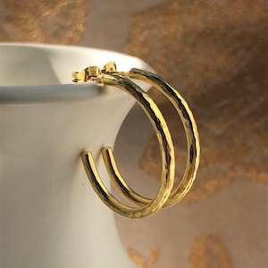 Gold Oval Hoop Earrings, Medium sized hoops, gold vermeil textured hoop earrings, eco friendly handmade jewellery