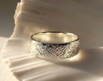 Recycled Silver Wide Textured Ring - Alternative wedding band - Recycled sterling silver jewellery