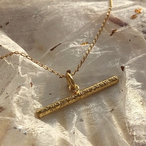 Gold Textured T Bar Necklace, Gold Vermeil bar pendant, Minimalist style necklace, Sustainable handmade jewellery, Mothers Day Gifts.