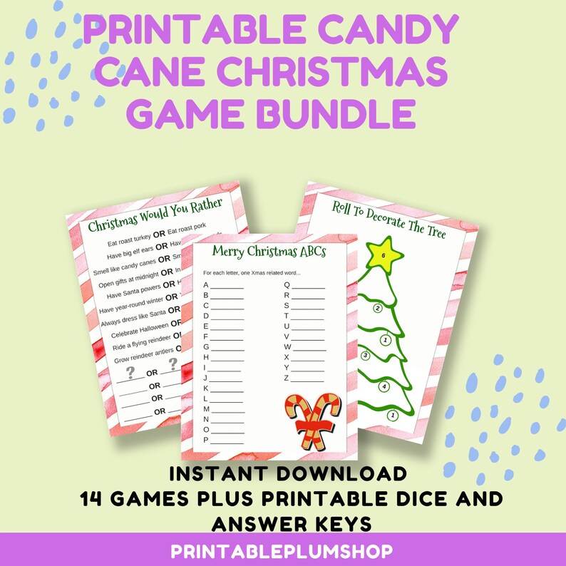 14 Printable Candy Cane Christmas Games Bundle, Office Christmas Party